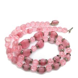 Czech Glass & Thermoset Beaded Necklace, Pink Art Glass Beads, 1940s